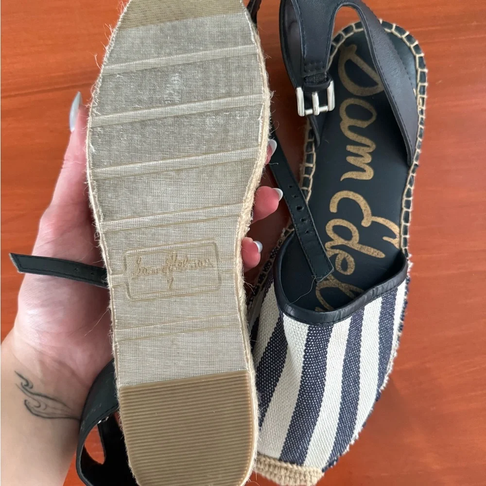 Sam Edelman Navy and White Striped Espadrille Wedge Sandals